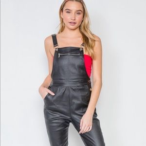Black Vegan Leather Stretchy Overall’s